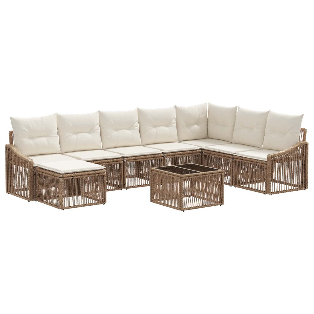 vidaXL Trädgårdsoffset 9 pcs Beige konstrotting