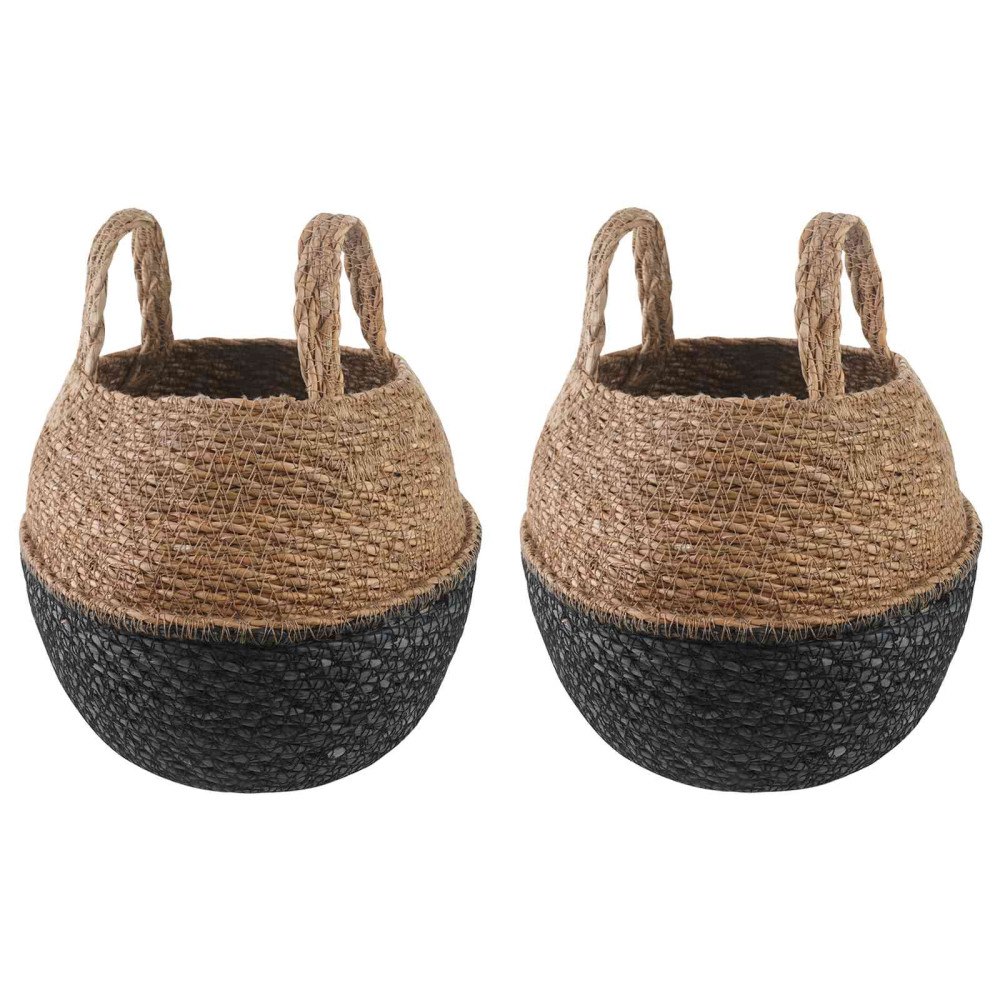 vidaXL Kruka med handtag 2 pcs Svart Ø 22 x 20 cm 100% Sjögräs