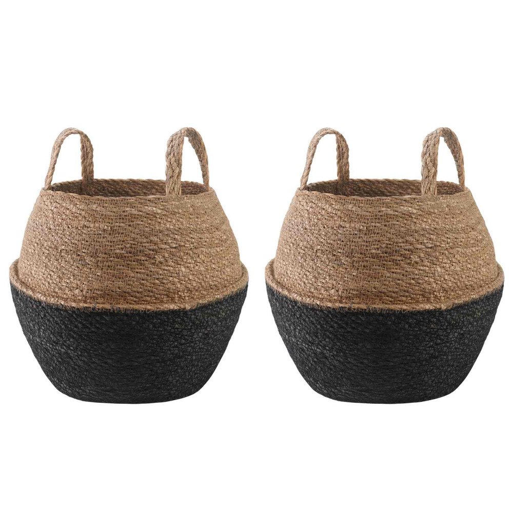 vidaXL Kruka med handtag 2 pcs Svart Ø 32 x 32 cm 100% Sjögräs