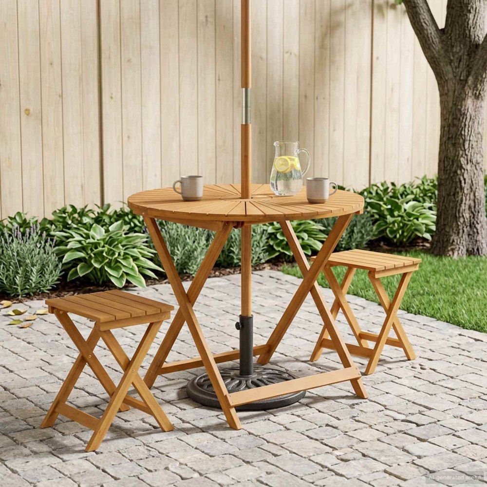 vidaXL Hopfällbart trädgårdsbord Naturlig Ø90 x 75 cm