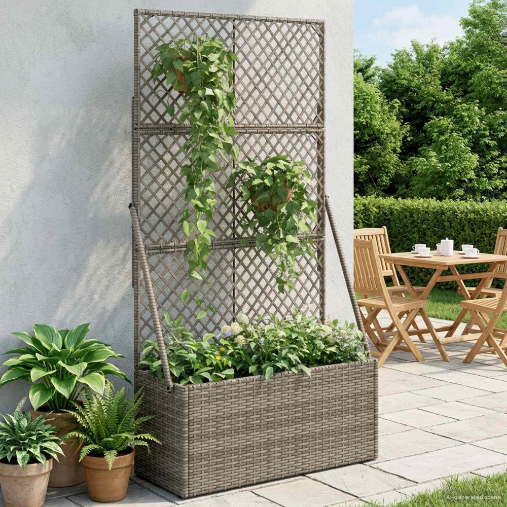 vidaXL Trädgårdsplanterare med trellis Grå 70 x 30 x 135 cm