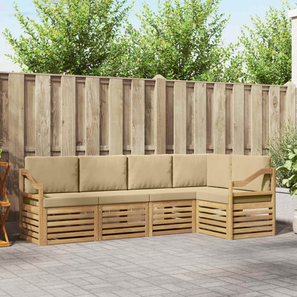 vidaXL Utomhussoffset 5 pcs Vit och Beige 245 x 126,5 x 73 cm