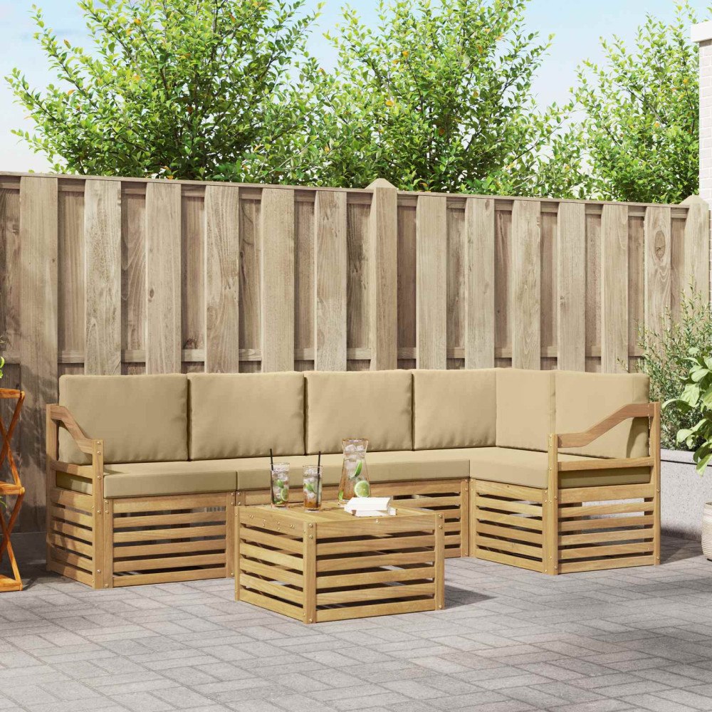 vidaXL Utomhussoffset 6 pcs Vit och Beige 59 x 59 x 37 cm Polyester