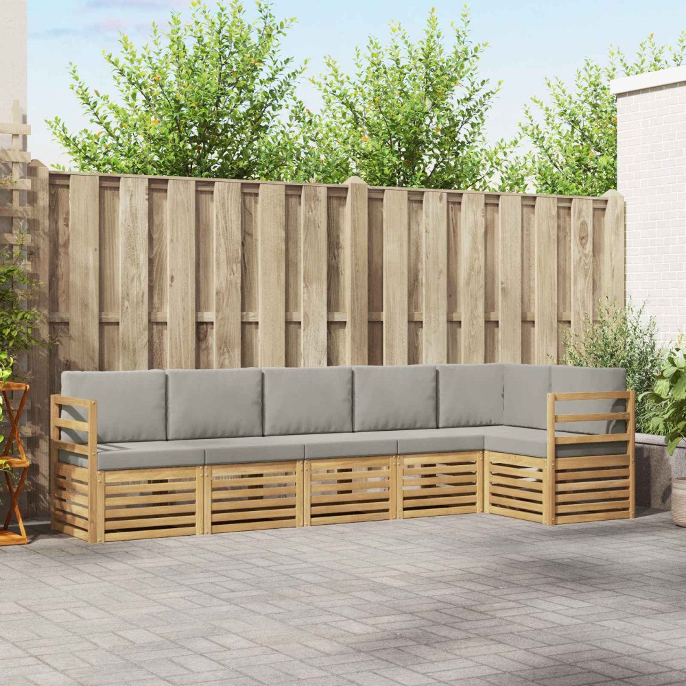 vidaXL Utomhussoffset 6 pcs Vit och ljusgrå 306 x 128,5 x 73 cm