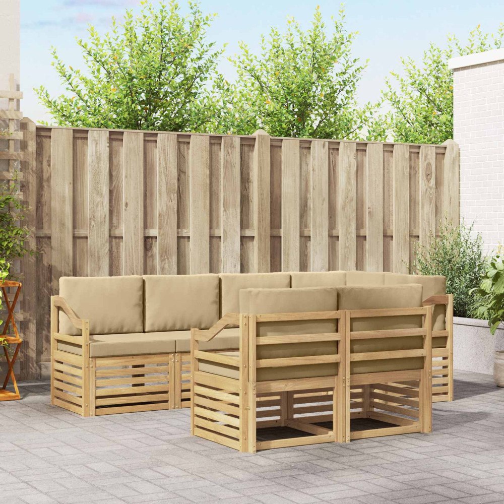 vidaXL Utomhussoffset 7 pcs Vit och Beige 245 x 126,5 x 73 cm