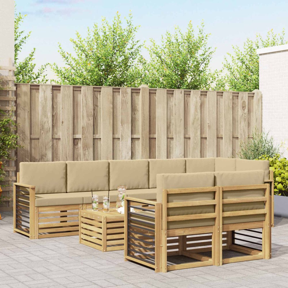 vidaXL Utomhussoffset 9 pcs Vit och Beige 59 x 59 x 37 cm Polyester