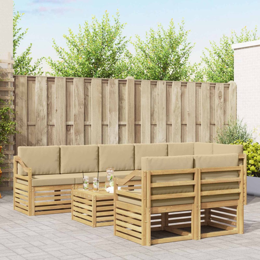 vidaXL Utomhussoffset 9 pcs Vit och Beige 59 x 59 x 37 cm Polyester