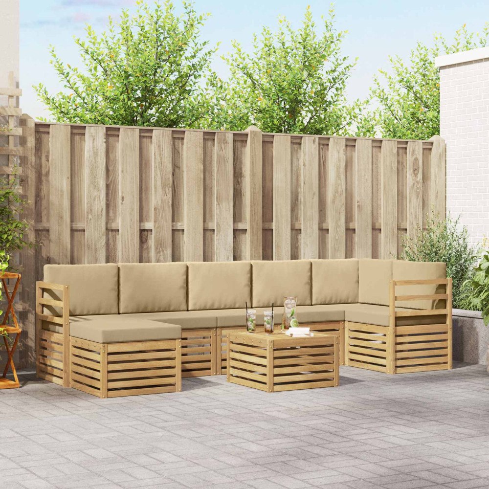 vidaXL Utomhussoffset 8 pcs Vit och Beige 59 x 59 x 37 cm Polyester