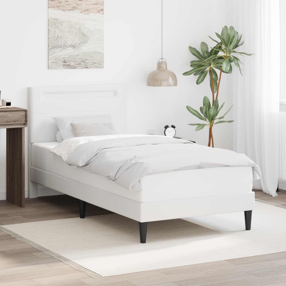 vidaXL Sängram med LED-ljusslingor Vit 100 x 200 cm Konstläder