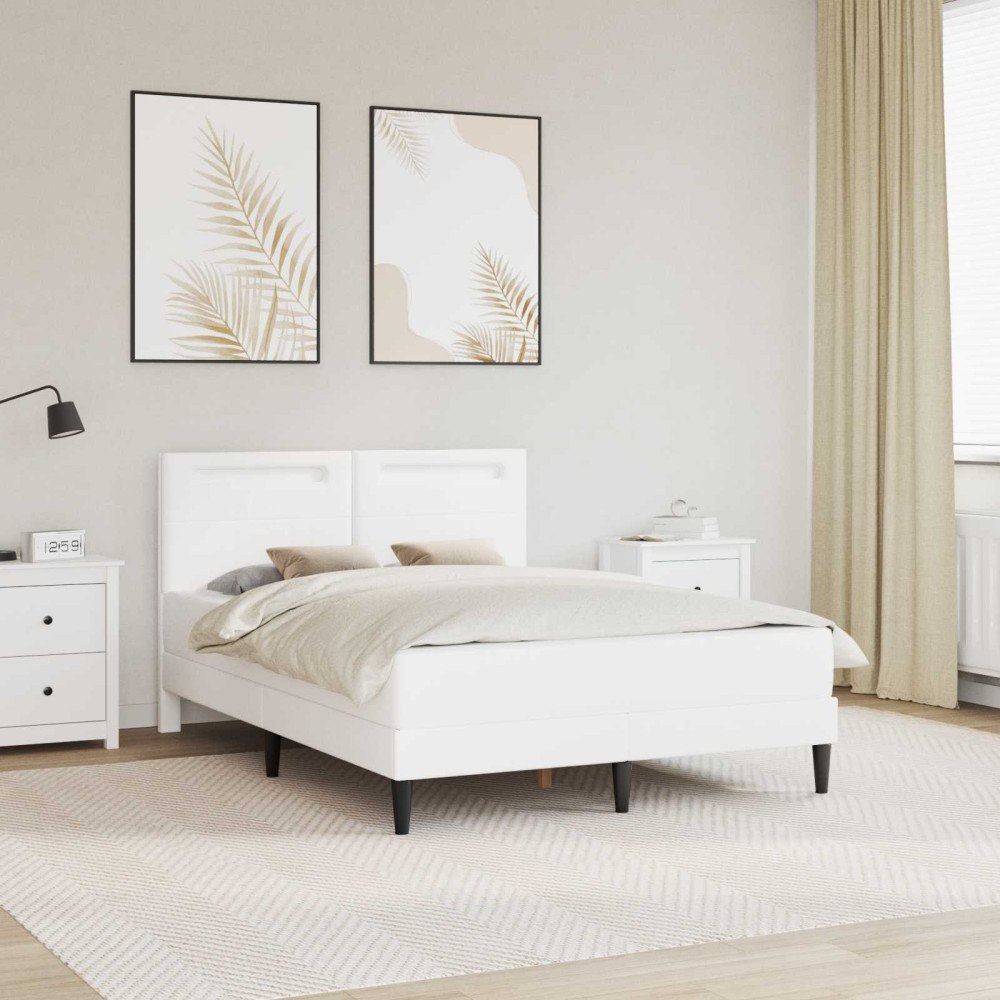 vidaXL Sängram med LED-ljusslingor Vit 140 x 190 cm Konstläder