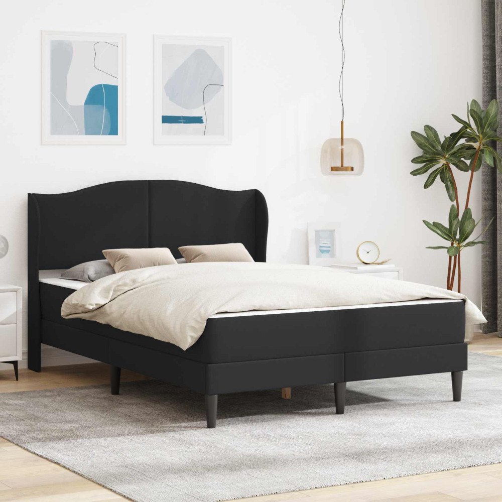 vidaXL Sängram med huvudgavel Svart 140 x 200 cm Konstläder