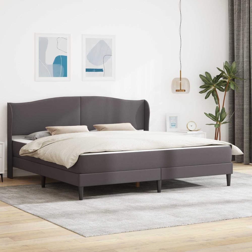 vidaXL Sängram med huvudgavel Grå 200 x 200 cm Konstläder