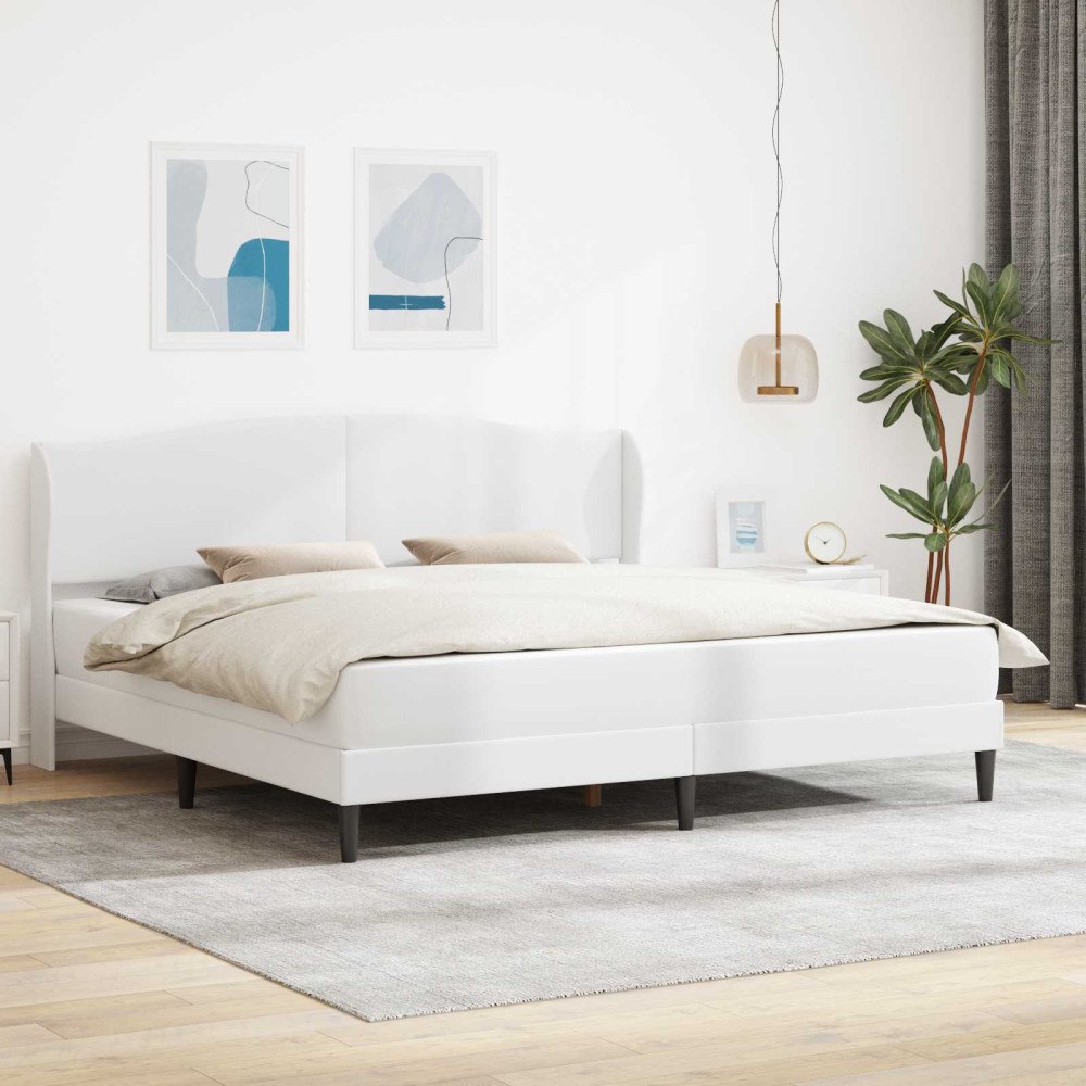 vidaXL Sängram med huvudgavel Vit 200 x 200 cm Konstläder