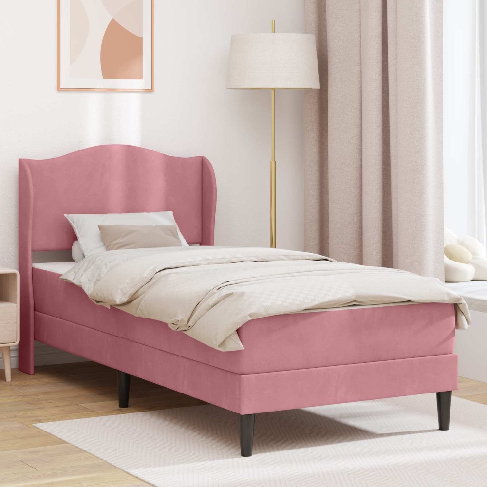 vidaXL Sängram med huvudgavel Rosa 90 x 200 cm Sammet