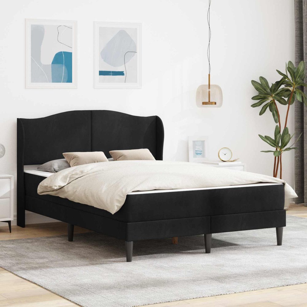 vidaXL Sängram med huvudgavel Svart 140 x 190 cm Sammet