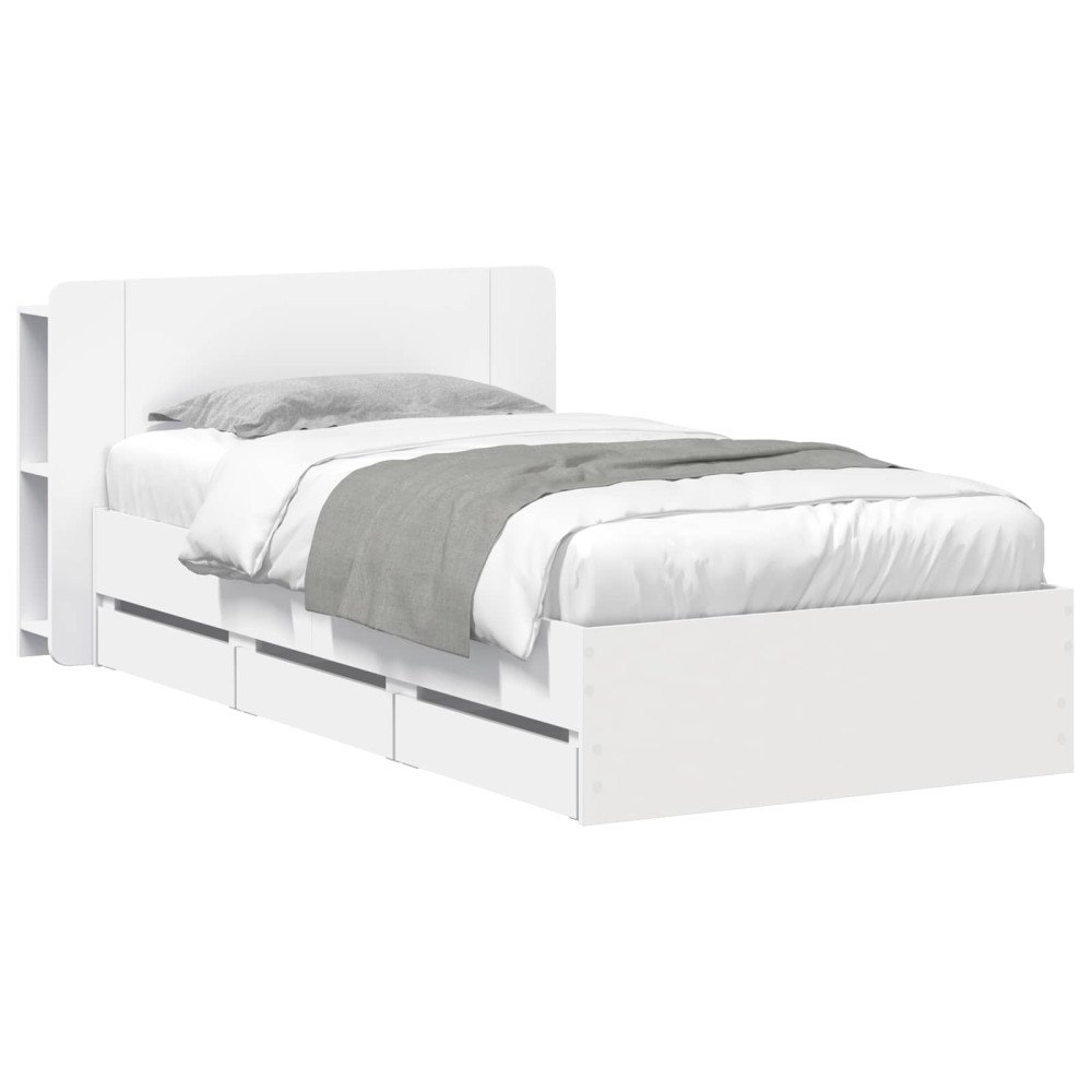 vidaXL Sängram med förvaring Vit 75 x 190 cm Konstruerat trä