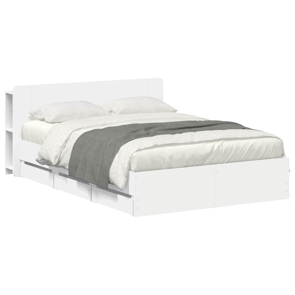 vidaXL Sängram med förvaring Vit 150 x 200 cm Konstruerat trä