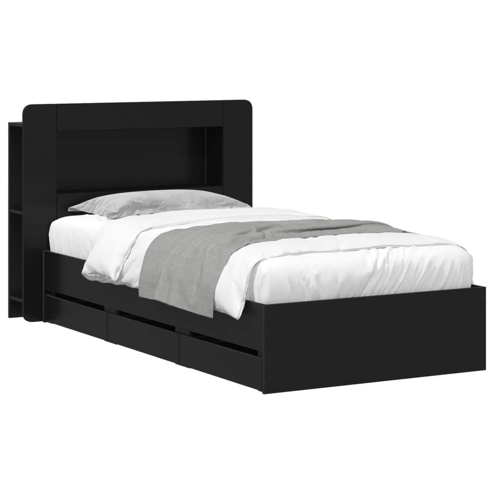 vidaXL Sängram med förvaring Svart 90 x 190 cm Konstruerat trä