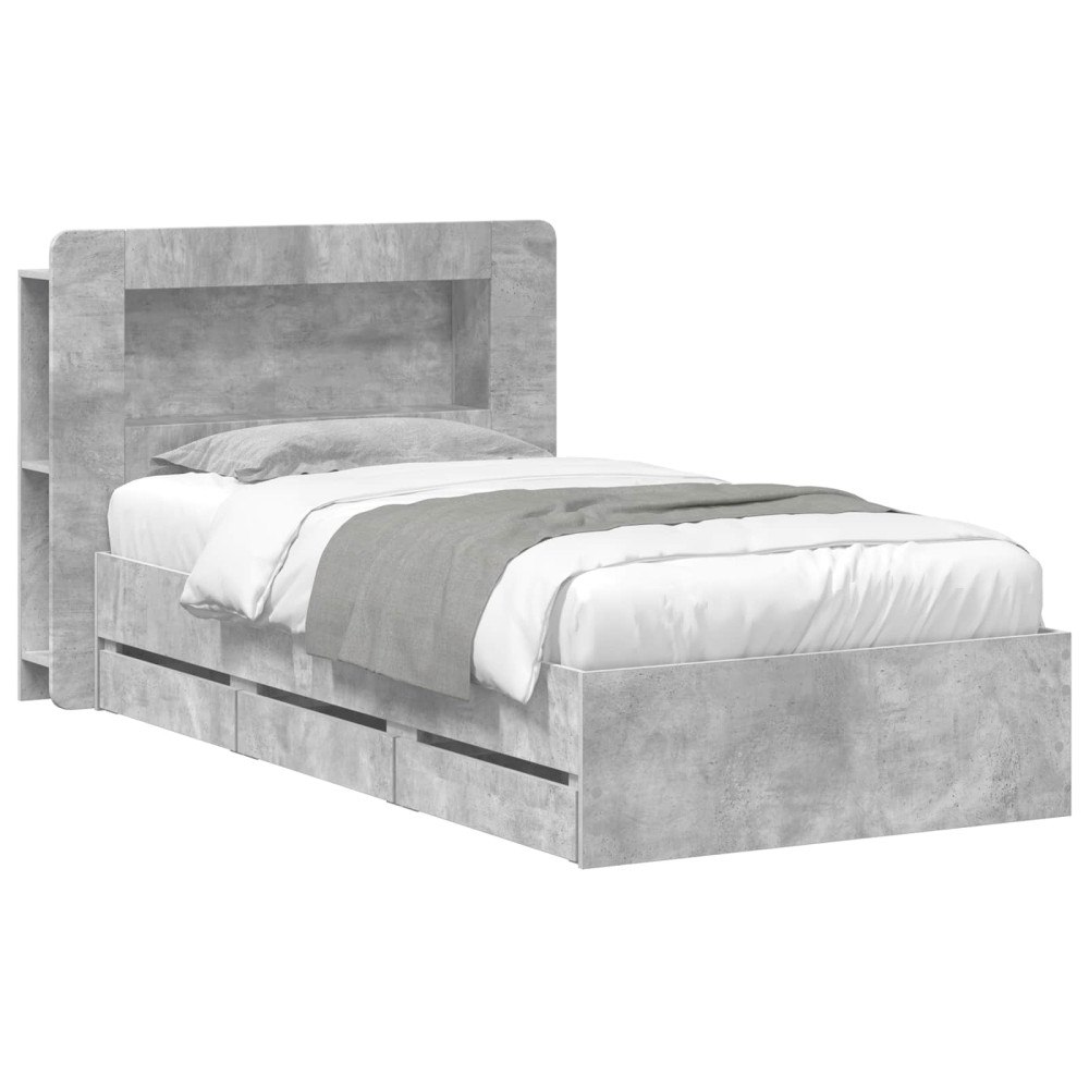 vidaXL Sängram med förvaring Betonggrå 90 x 190 cm Konstruerat trä