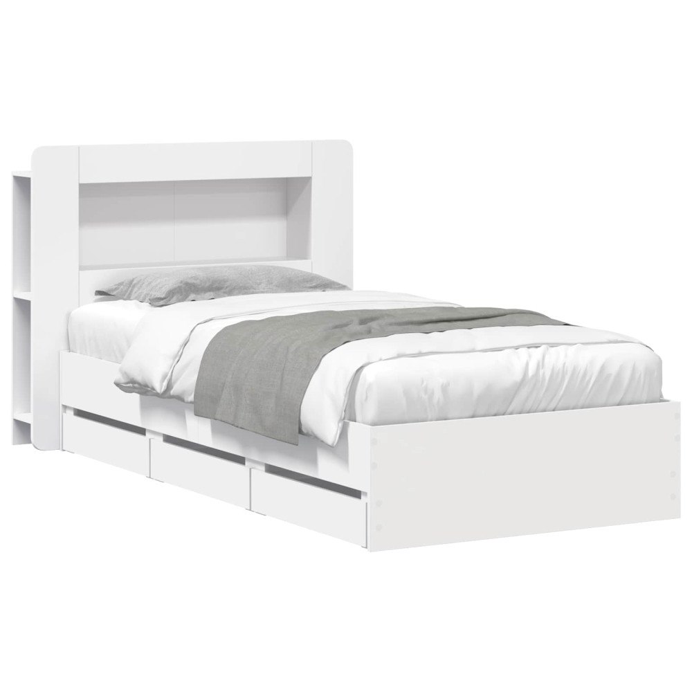 vidaXL Sängram med förvaring Vit 100 x 200 cm Konstruerat trä