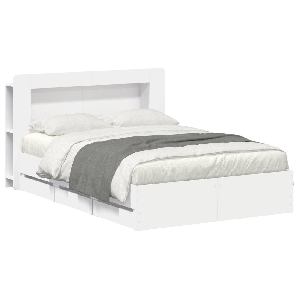 vidaXL Sängram med förvaring Vit 150 x 200 cm Konstruerat trä
