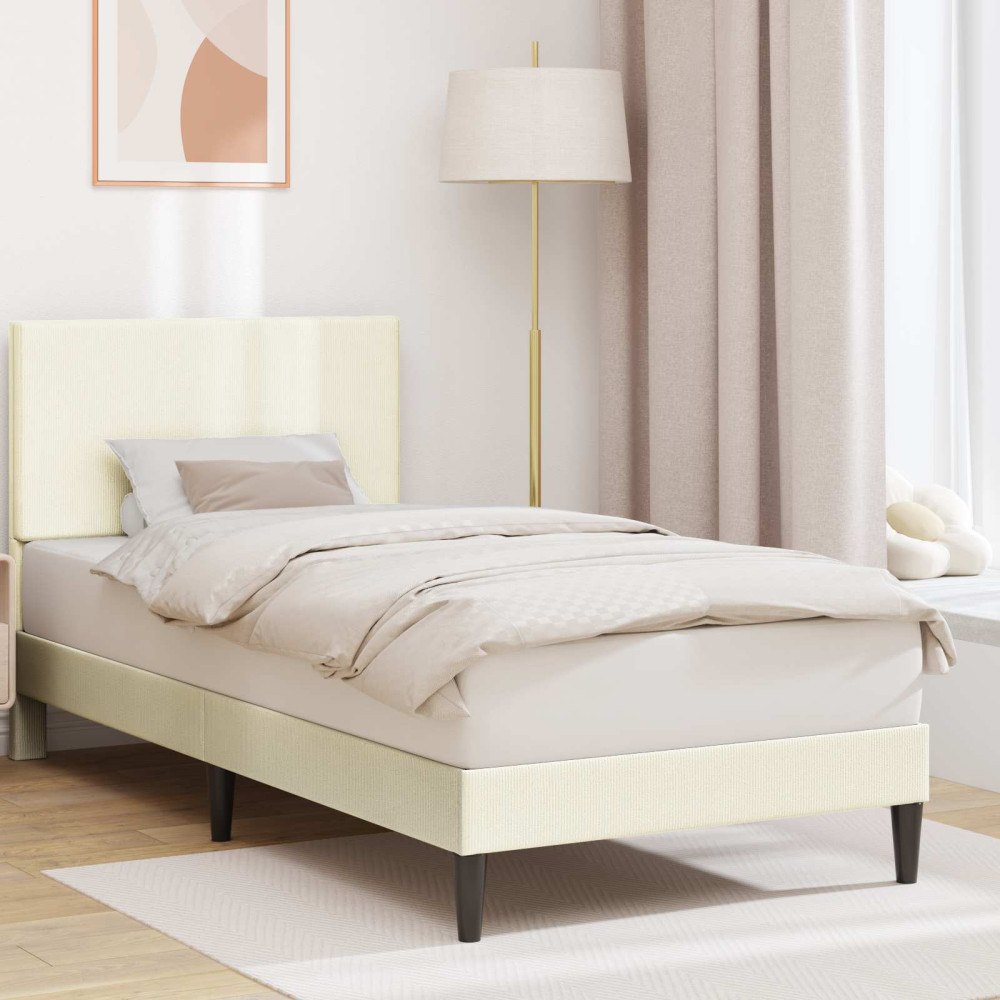vidaXL Sängram med huvudgavel Gräddvit 100 x 200 cm Kordread tyg