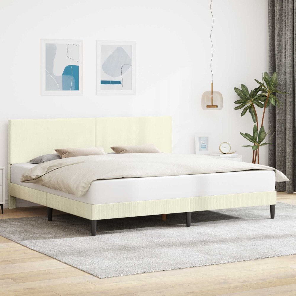 vidaXL Sängram med huvudgavel Gräddvit 200 x 200 cm Kordread tyg