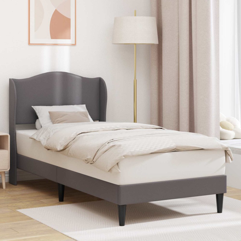 vidaXL Sängram med huvudgavel Grå 100 x 200 cm Konstläder