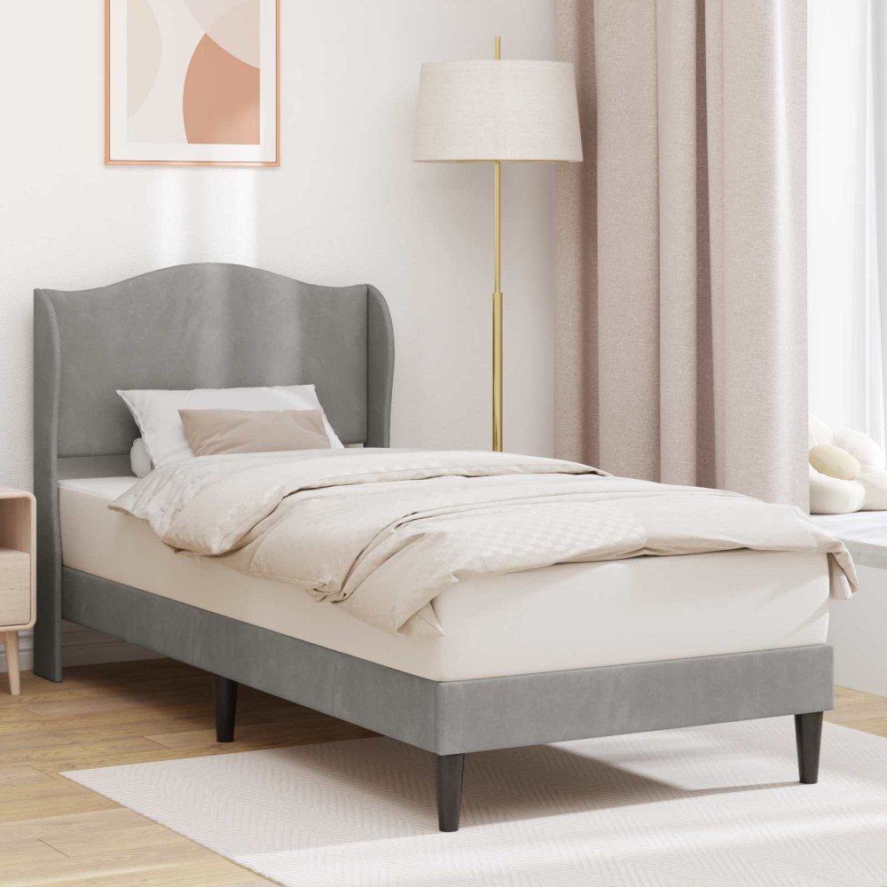 vidaXL Sängram med huvudgavel Ljusgrå 80 x 200 cm Sammet