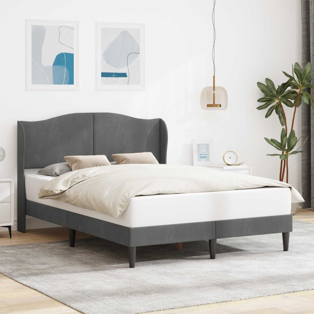 vidaXL Sängram med huvudgavel Mörkgrå 140 x 190 cm Sammet