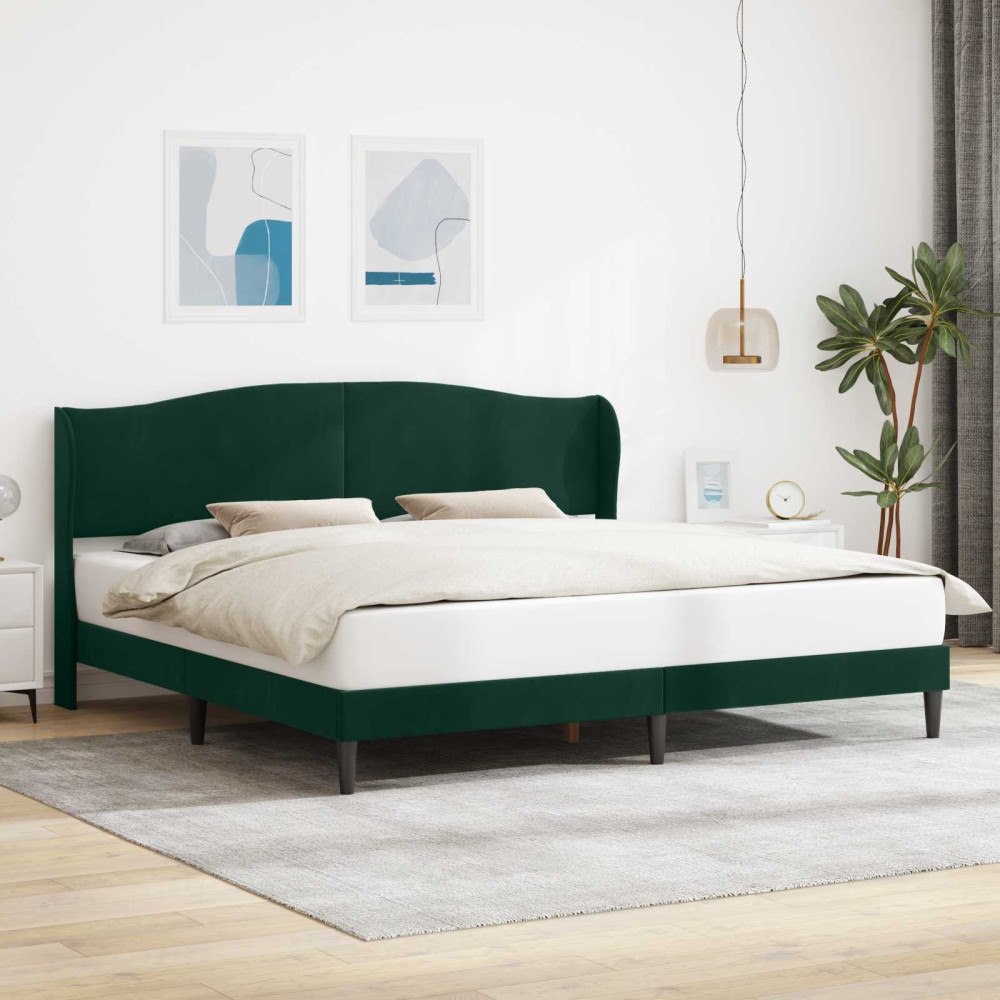 vidaXL Sängram med huvudgavel Mörkgrön 200 x 200 cm Sammet