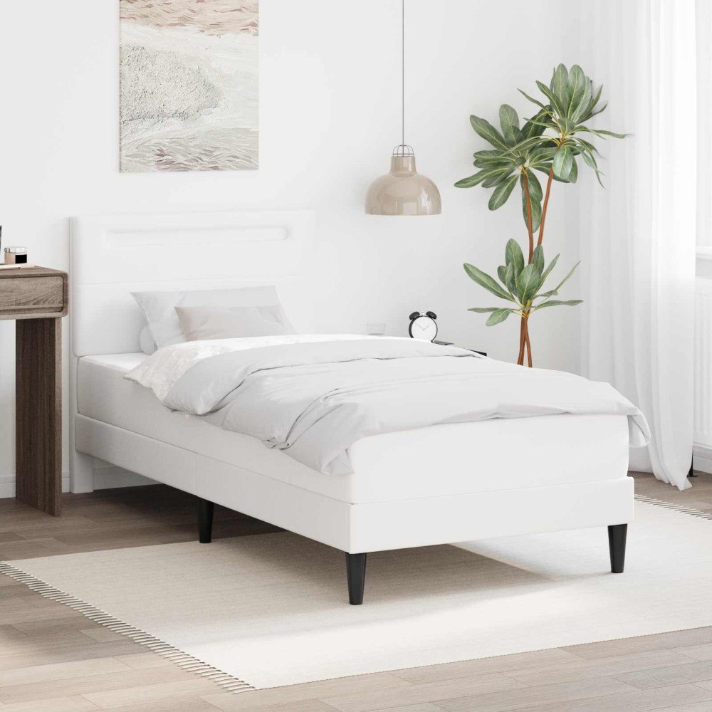 vidaXL Sängram med LED-ljusslingor Vit 90 x 190 cm Konstläder