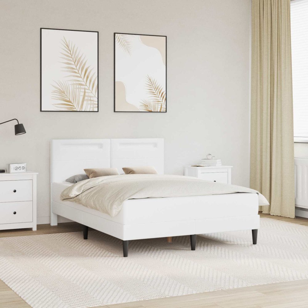 vidaXL Sängram med LED-ljusslingor Vit 120 x 200 cm Konstläder