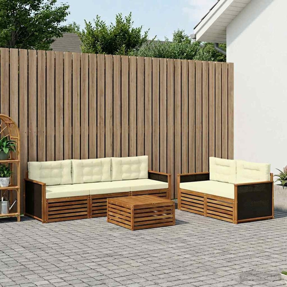 vidaXL Utomhussoffset 6 pcs Naturlig och Grädde