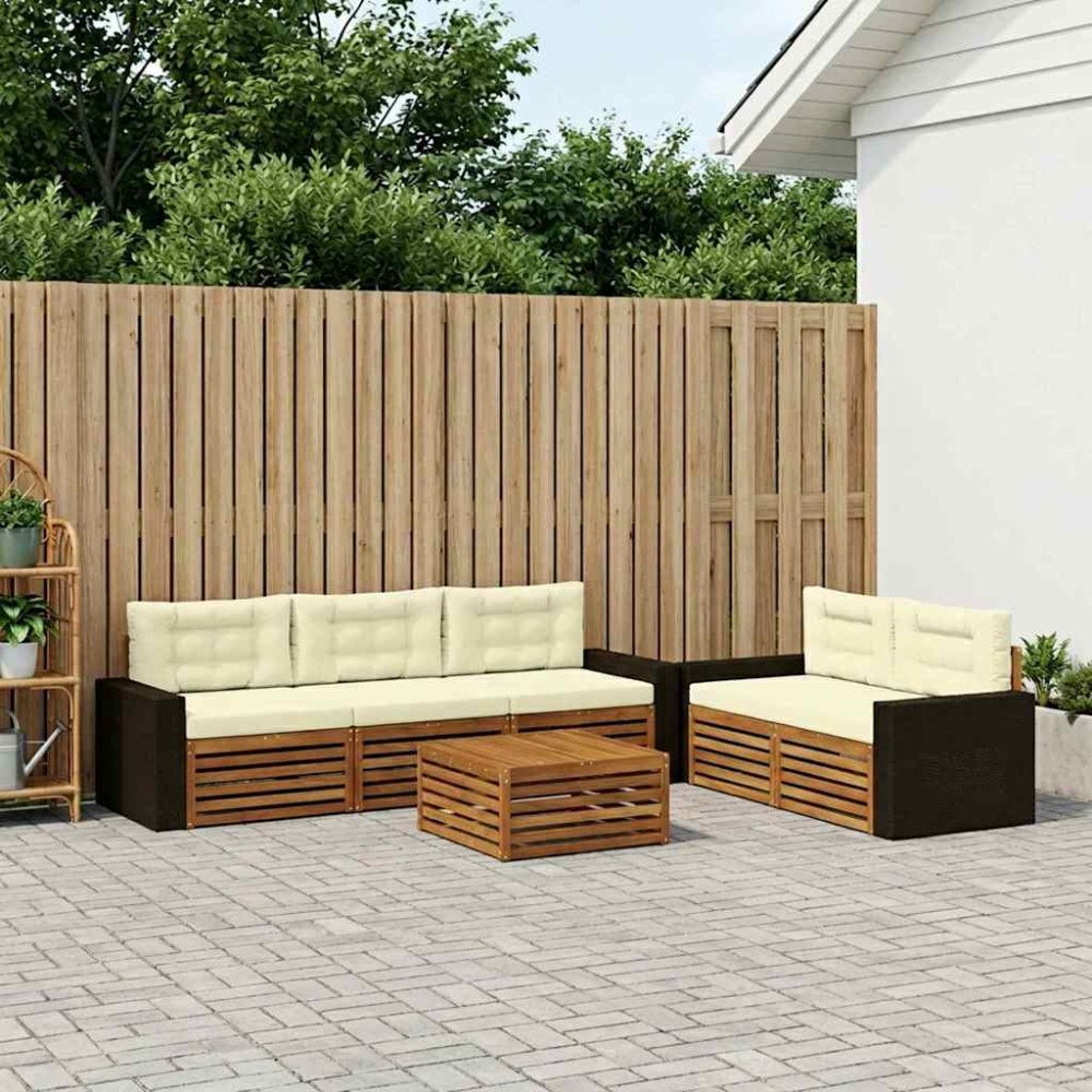 vidaXL Utomhussoffset 6 pcs Naturlig och Grädde