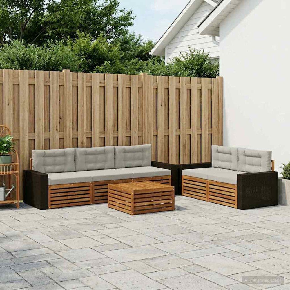 vidaXL Utomhussoffset 6 pcs Naturlig och ljusgrå