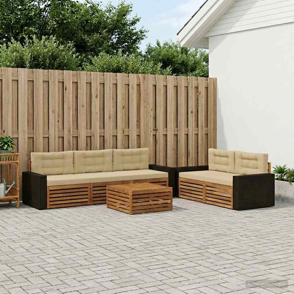 vidaXL Utomhussoffset 6 pcs Naturlig och Beige