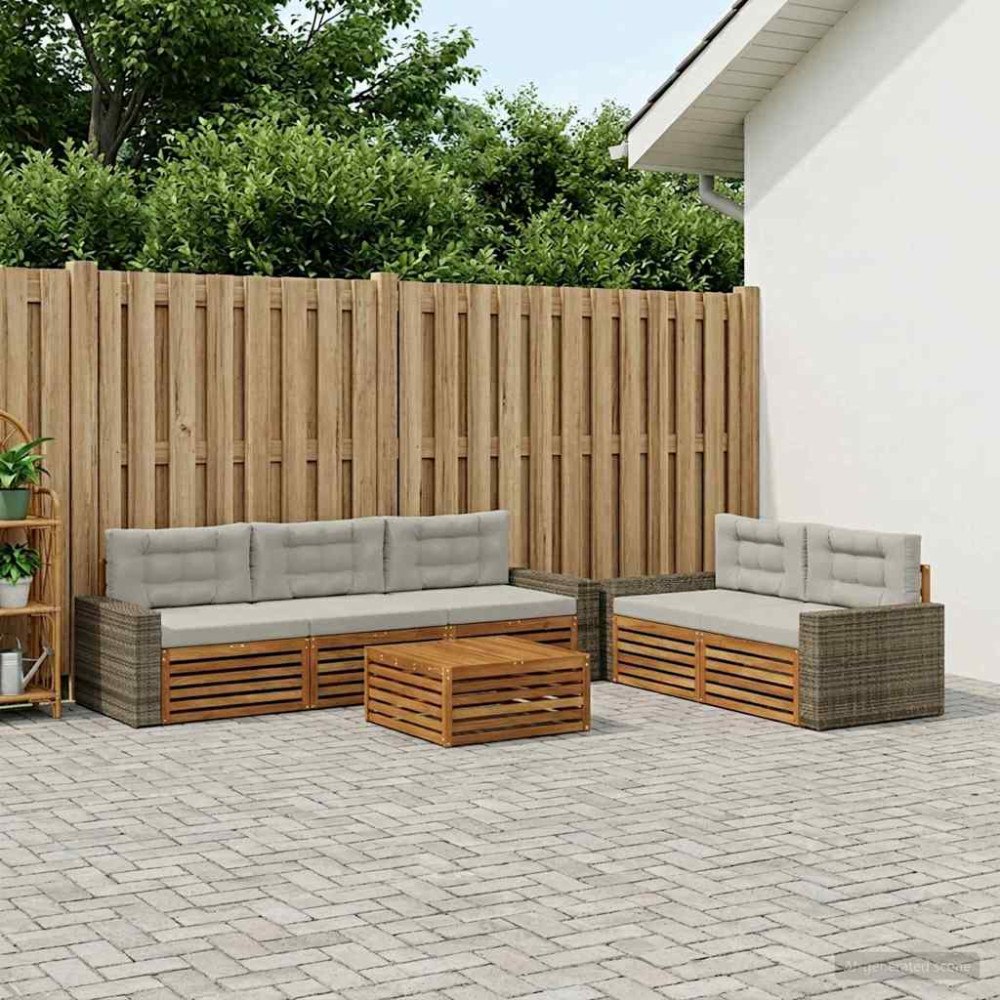 vidaXL Utomhussoffset 6 pcs Naturlig och ljusgrå
