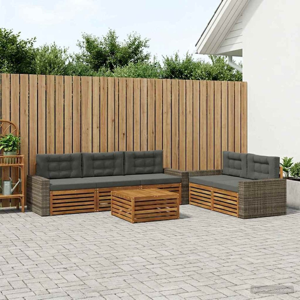 vidaXL Utomhussoffset 6 pcs Naturlig och Antracit