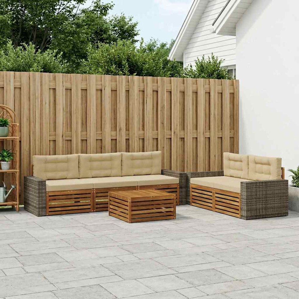 vidaXL Utomhussoffset 6 pcs Naturlig och Beige