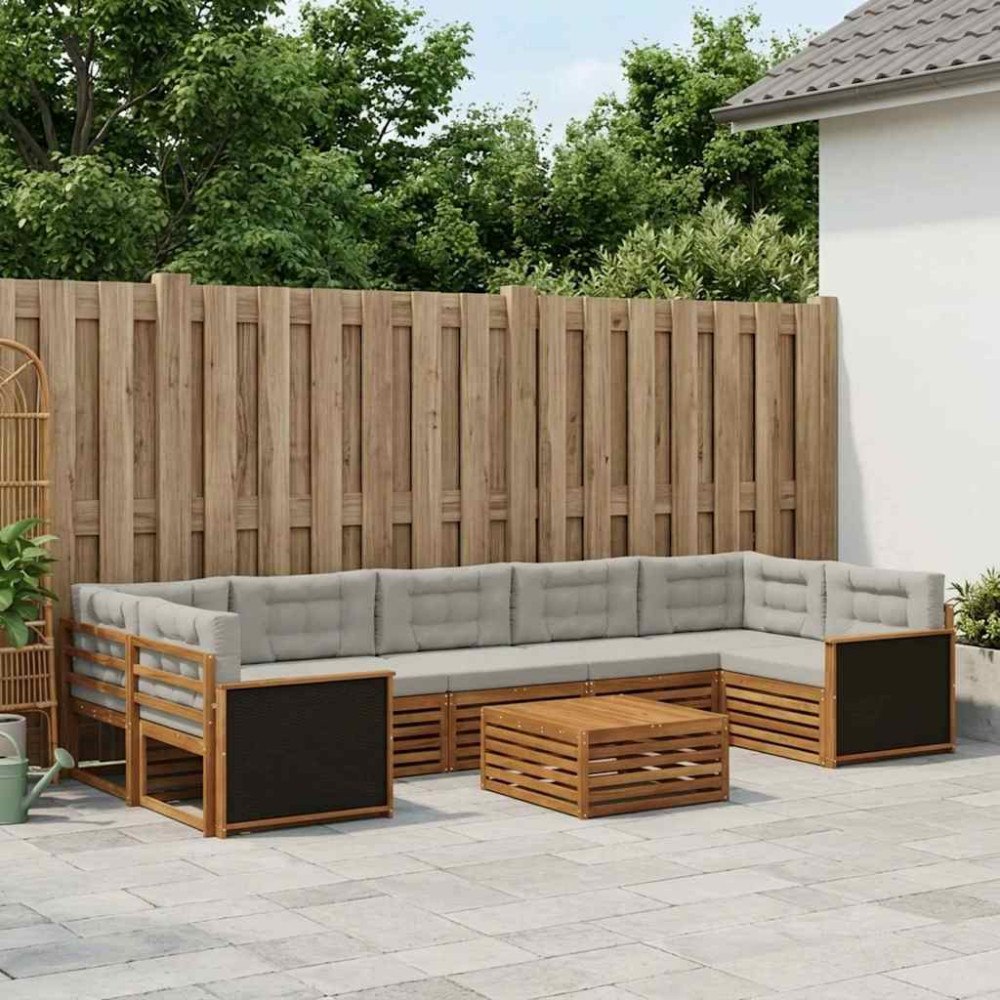 vidaXL Utomhussoffset 8 pcs Naturlig och ljusgrå