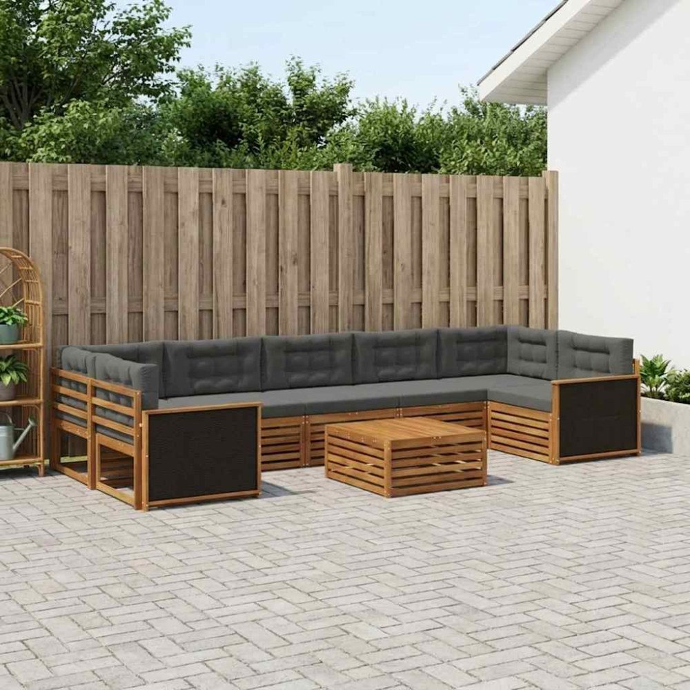 vidaXL Utomhussoffset 8 pcs Naturlig och Antracit