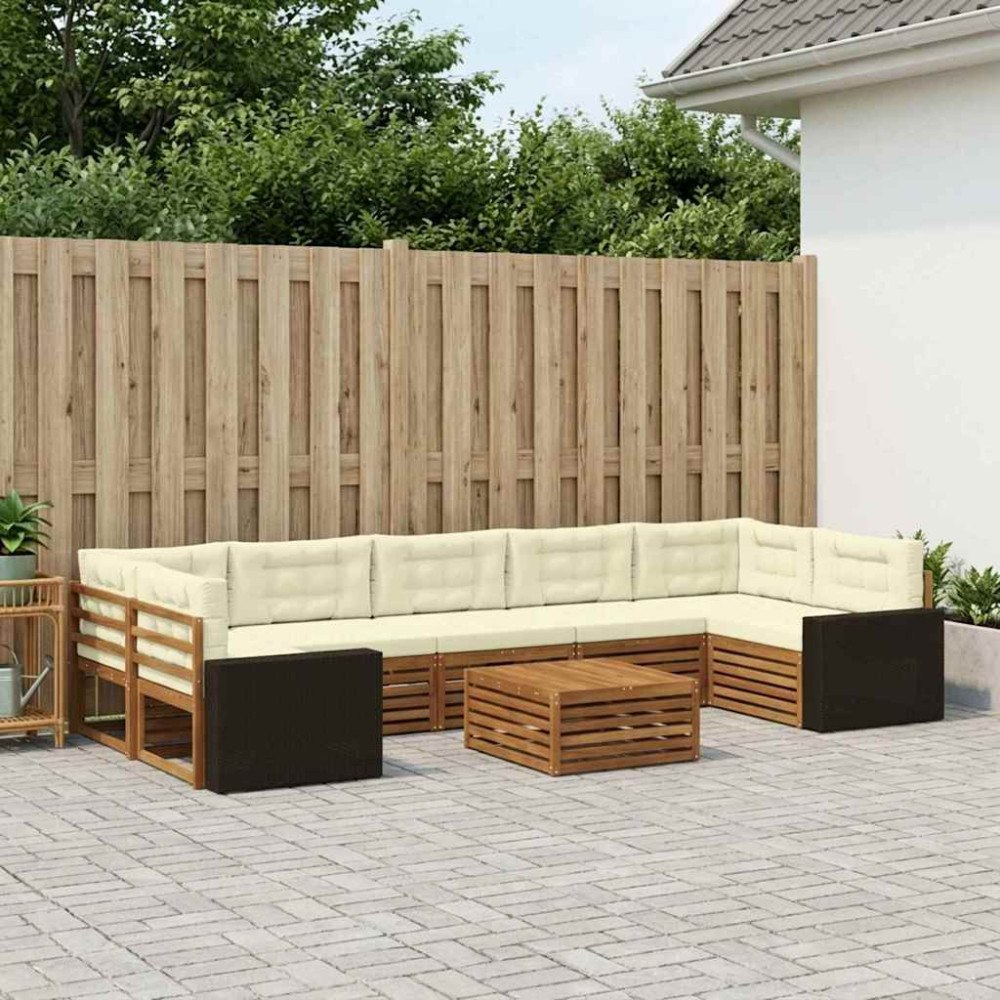 vidaXL Utomhussoffset 8 pcs Naturlig och Grädde