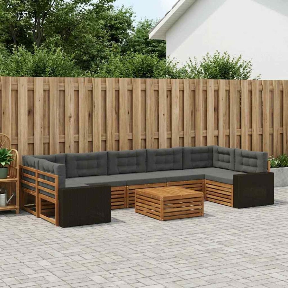 vidaXL Utomhussoffset 8 pcs Naturlig och Antracit