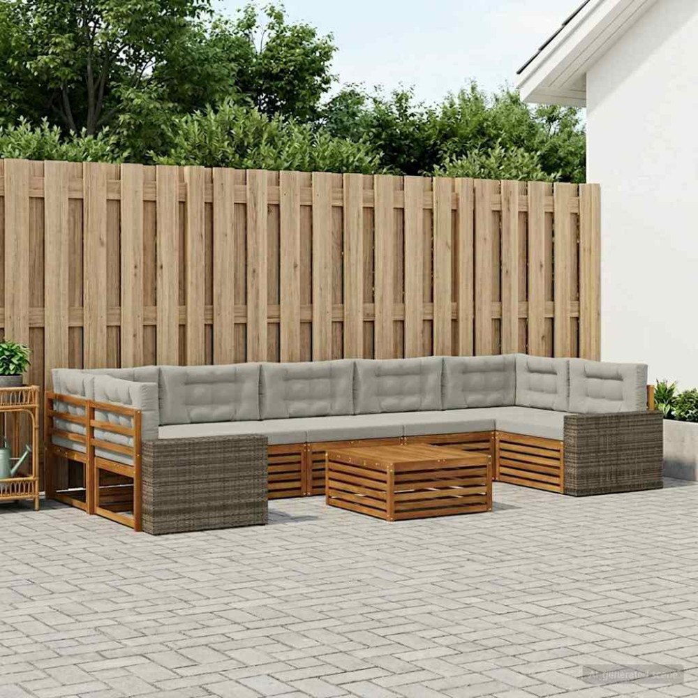 vidaXL Utomhussoffset 8 pcs Naturlig och ljusgrå
