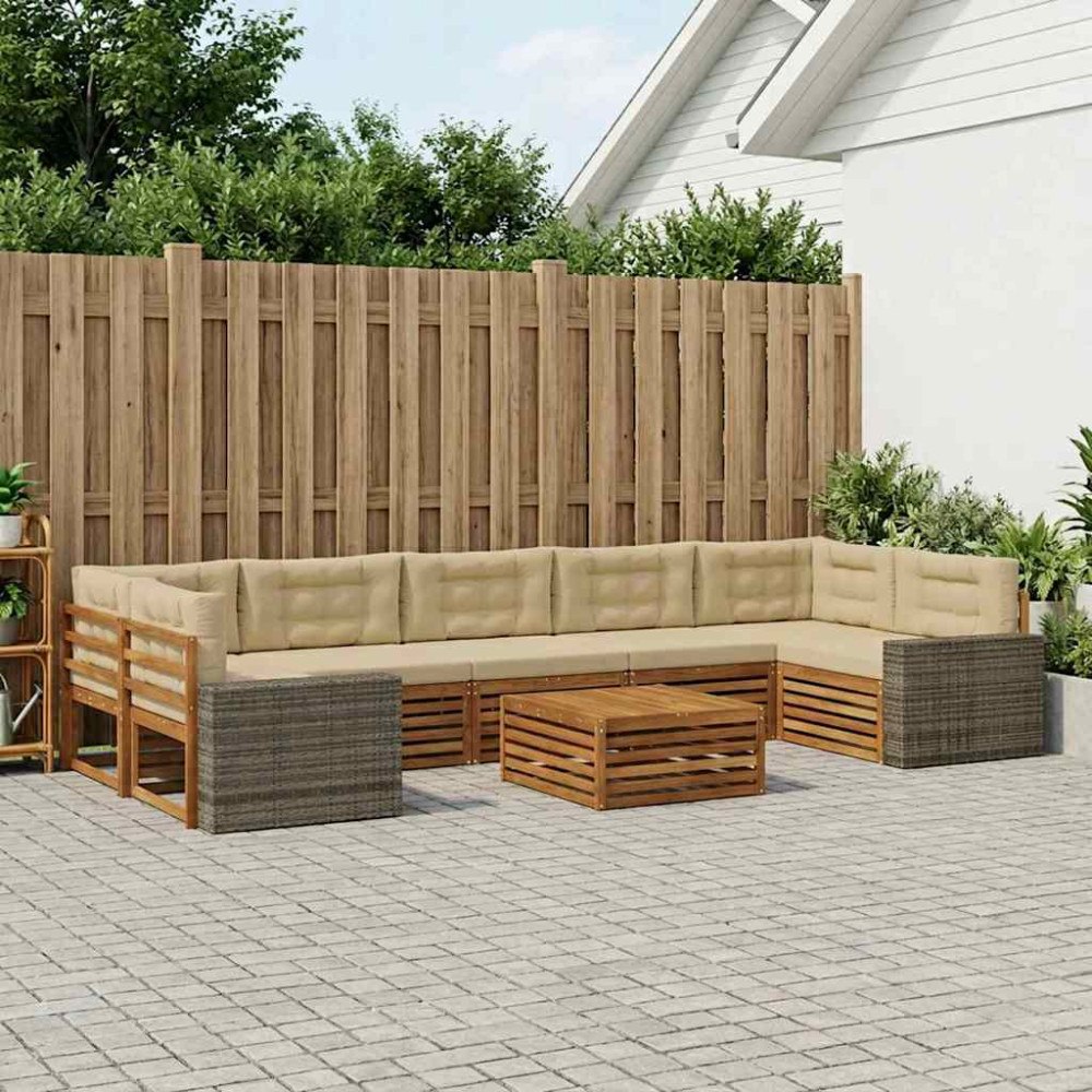 vidaXL Utomhussoffset 8 pcs Naturlig och Beige