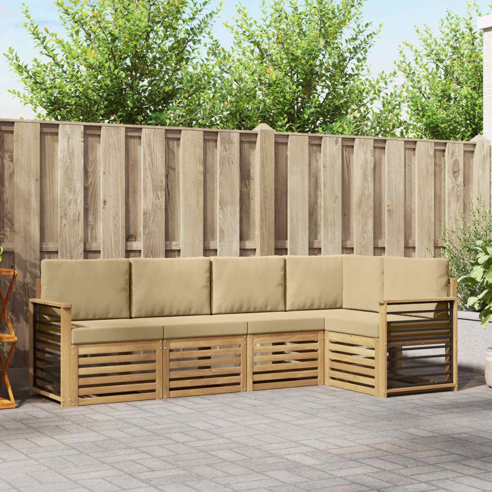 vidaXL Utomhussoffset 5 pcs Vit och Beige 247 x 128,5 x 73 cm