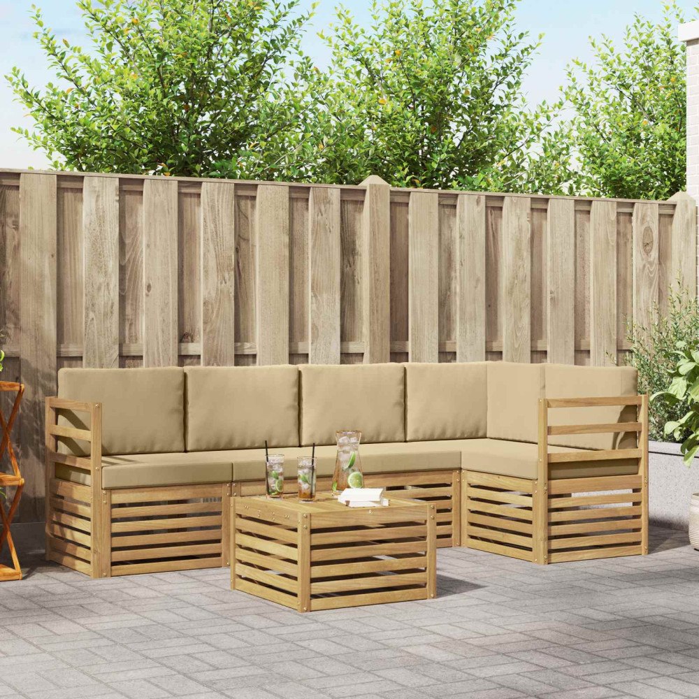 vidaXL Utomhussoffset 6 pcs Vit och Beige 59 x 59 x 37 cm Polyester