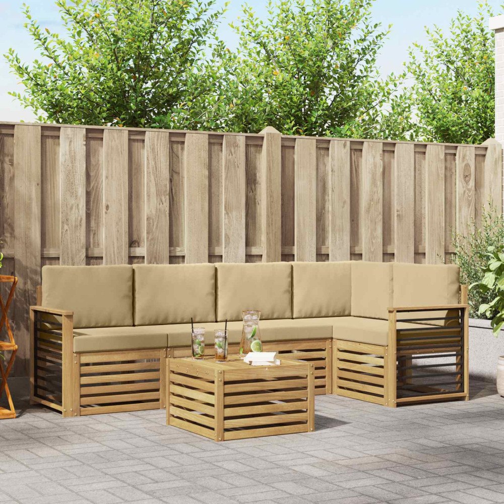 vidaXL Utomhussoffset 6 pcs Vit och Beige 59 x 59 x 37 cm Polyester
