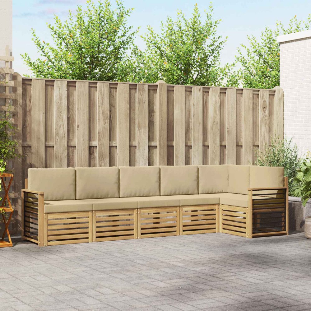 vidaXL Utomhussoffset 6 pcs Vit och Beige 306 x 128,5 x 73 cm